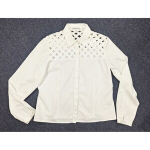 Anne Fontaine Janissa White Lattice Cutout Button Down Shirt Size 4 US xxs
